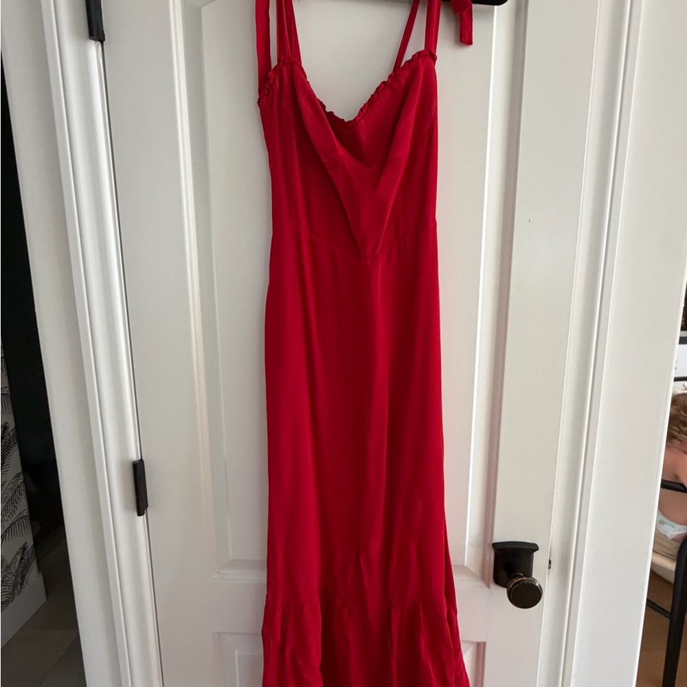 Reformation Red Slip Midi Dress with adjustable tie straps